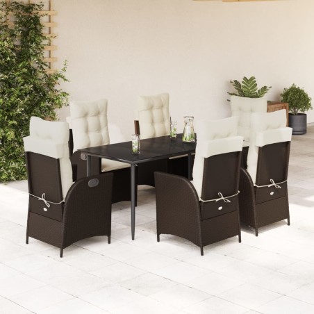 vidaXL Set comedor de jardín 7 pzas con cojines ratán sintético marrón