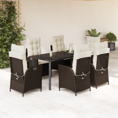 vidaXL Set comedor de jardín 7 pzas con cojines ratán sintético marrón