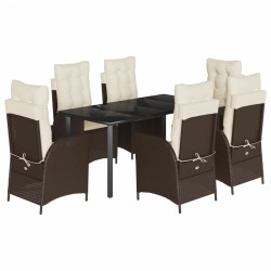 vidaXL Set comedor de jardín 7 pzas con cojines ratán sintético marrón