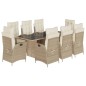 vidaXL Set comedor de jardín 9 pzas con cojines ratán sintético beige