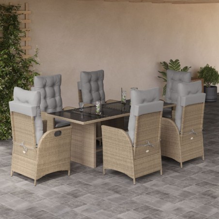 vidaXL Set comedor de jardín 7 pzas con cojines ratán sintético beige