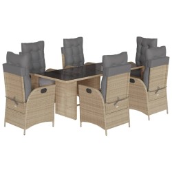 vidaXL Set comedor de jardín 7 pzas con cojines ratán sintético beige