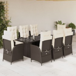 vidaXL Set comedor para jardín 9 pzas y cojines ratán sintético marrón