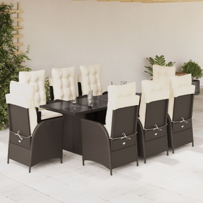 vidaXL Set comedor para jardín 9 pzas y cojines ratán sintético marrón vidaXL Set comedor para jardín 9 pzas y cojines ratán sintético marrón