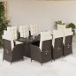vidaXL Set comedor para jardín 9 pzas y cojines ratán sintético marrón vidaXL Set comedor para jardín 9 pzas y cojines ratán sintético marrón