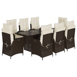 vidaXL Set comedor para jardín 9 pzas y cojines ratán sintético marrón