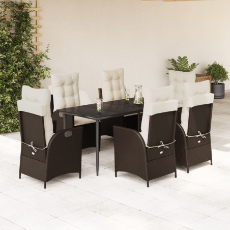 vidaXL Set comedor de jardín 7 pzas con cojines ratán sintético marrón