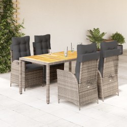 vidaXL Set comedor de jardín 5 piezas con cojines ratán sintético gris