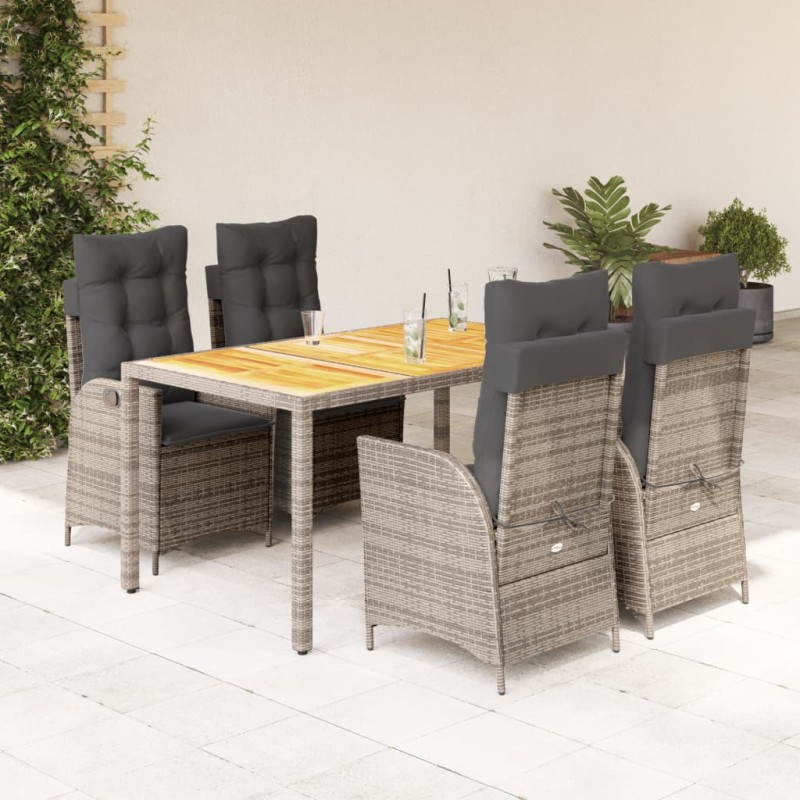 vidaXL Set comedor de jardín 5 piezas con cojines ratán sintético gris vidaXL Set comedor de jardín 5 piezas con cojines ratán sintético gris