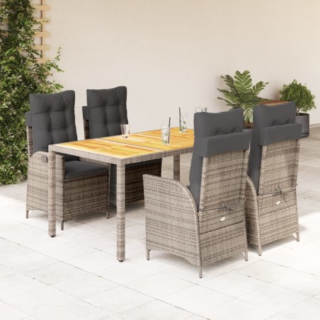 vidaXL Set comedor de jardín 5 piezas con cojines ratán sintético gris