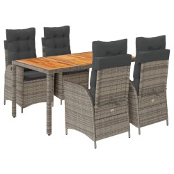 vidaXL Set comedor de jardín 5 piezas con cojines ratán sintético gris