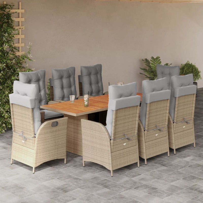 vidaXL Set comedor de jardín 9 pzas con cojines ratán sintético beige vidaXL Set comedor de jardín 9 pzas con cojines ratán sintético beige