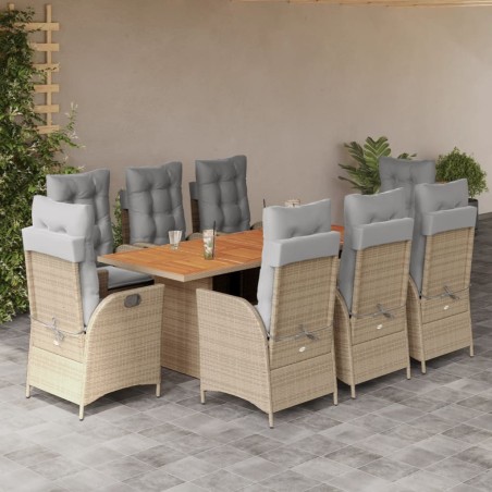 vidaXL Set comedor de jardín 9 pzas con cojines ratán sintético beige