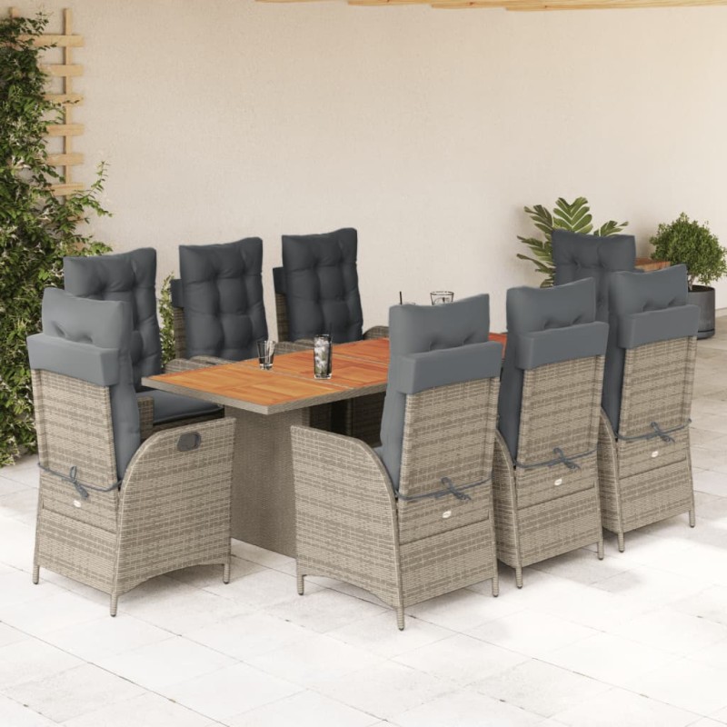 vidaXL Set comedor jardín 9 pzas y cojines ratán sintético gris vidaXL Set comedor jardín 9 pzas y cojines ratán sintético gris