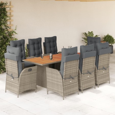 vidaXL Set comedor jardín 9 pzas y cojines ratán sintético gris