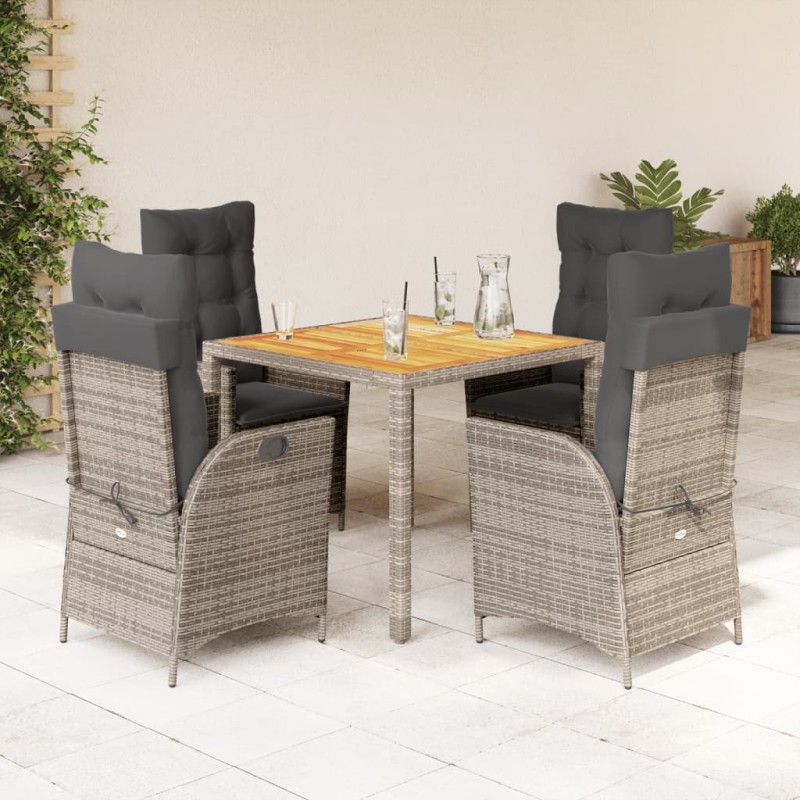 vidaXL Set comedor de jardín 5 piezas con cojines ratán sintético gris vidaXL Set comedor de jardín 5 piezas con cojines ratán sintético gris
