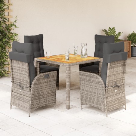 vidaXL Set comedor de jardín 5 piezas con cojines ratán sintético gris