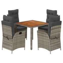 vidaXL Set comedor de jardín 5 piezas con cojines ratán sintético gris