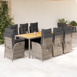 vidaXL Set comedor jardín 9 pzas y cojines ratán sintético gris