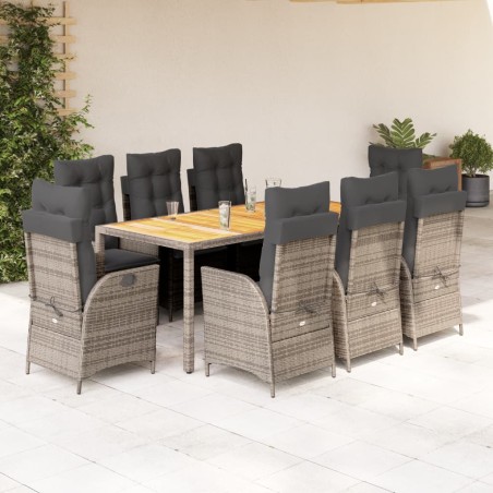 vidaXL Set comedor jardín 9 pzas y cojines ratán sintético gris