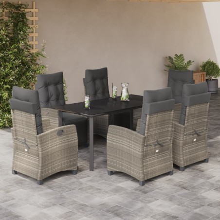 vidaXL Set comedor jardín 7 pzas y cojines ratán sintético gris claro