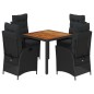 vidaXL Set de muebles jardín 5 pzas con cojines ratán sintético negro vidaXL Set de muebles jardín 5 pzas con cojines ratán sintético negro