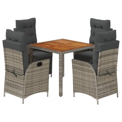 vidaXL Set comedor de jardín 5 piezas con cojines ratán sintético gris