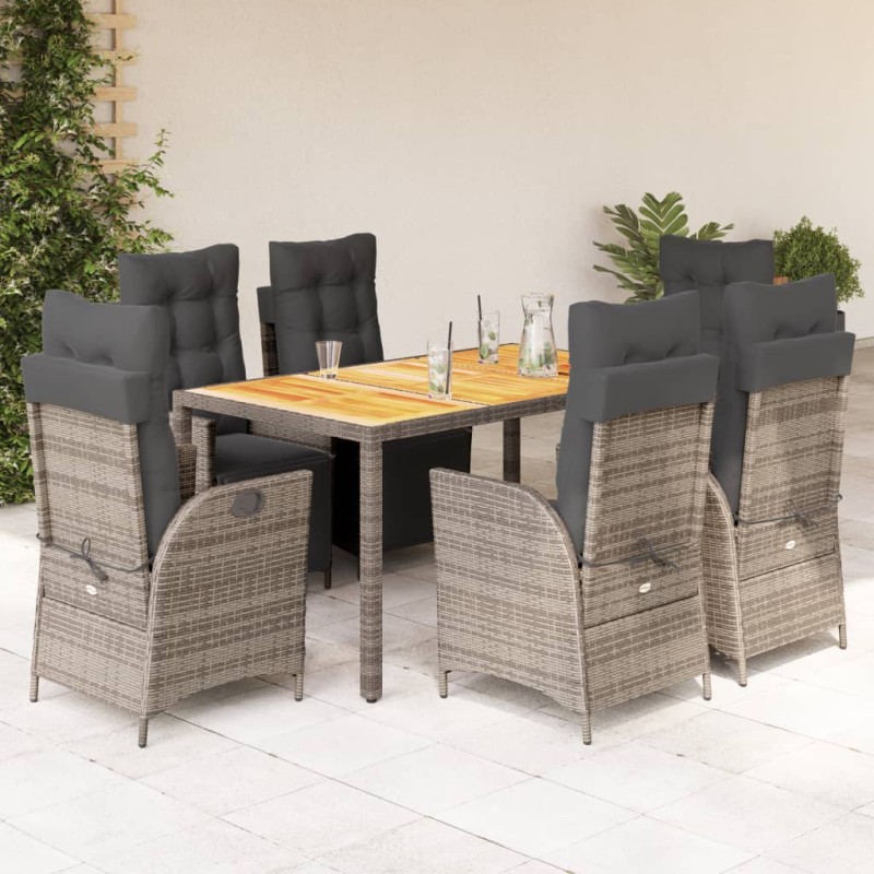 vidaXL Set comedor jardín 7 pzas y cojines ratán sintético gris vidaXL Set comedor jardín 7 pzas y cojines ratán sintético gris