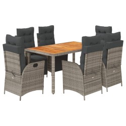 vidaXL Set comedor jardín 7 pzas y cojines ratán sintético gris