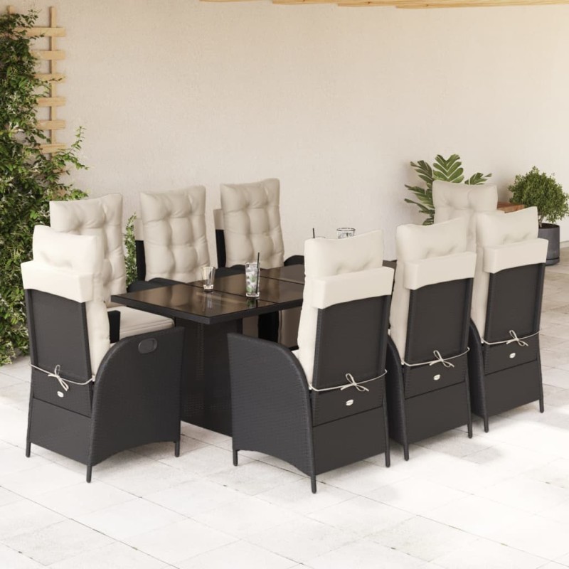vidaXL Set de comedor de jardín 9 pzas y cojines ratán sintético negro vidaXL Set de comedor de jardín 9 pzas y cojines ratán sintético negro