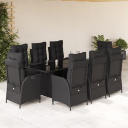 vidaXL Set de comedor de jardín 9 pzas y cojines ratán sintético negro