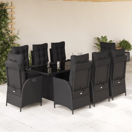 vidaXL Set de comedor de jardín 9 pzas y cojines ratán sintético negro
