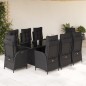 vidaXL Set de comedor de jardín 9 pzas y cojines ratán sintético negro