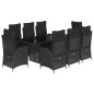 vidaXL Set de comedor de jardín 9 pzas y cojines ratán sintético negro