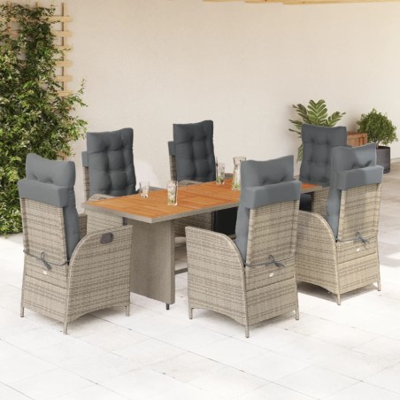 vidaXL Set comedor jardín 7 pzas y cojines ratán sintético gris