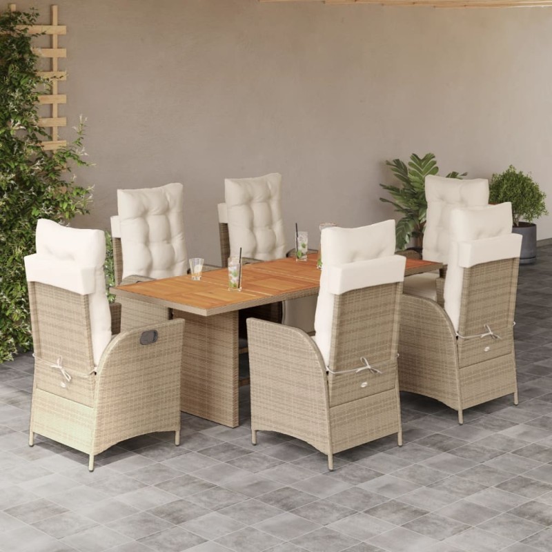 vidaXL Set comedor de jardín 7 pzas con cojines ratán sintético beige