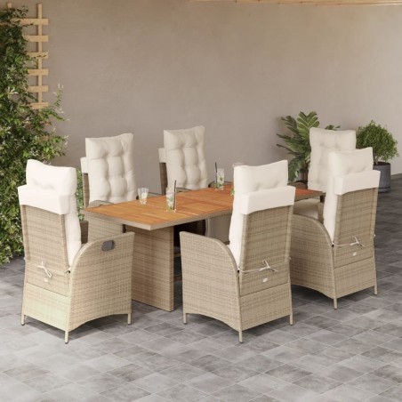 vidaXL Set comedor de jardín 7 pzas con cojines ratán sintético beige