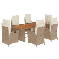 vidaXL Set comedor de jardín 7 pzas con cojines ratán sintético beige