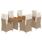 vidaXL Set comedor de jardín 7 pzas con cojines ratán sintético beige