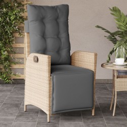 vidaXL Sillón reclinable de jardín con reposapiés ratán PE beige mixto