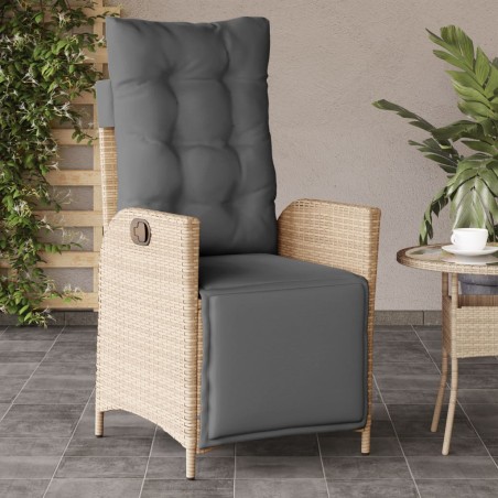 vidaXL Sillón reclinable de jardín con reposapiés ratán PE beige mixto