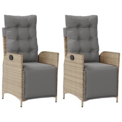 vidaXL Sillón reclinable jardín reposapiés 2 uds ratán PE beige mezcla