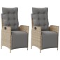 vidaXL Sillón reclinable jardín reposapiés 2 uds ratán PE beige mezcla vidaXL Sillón reclinable jardín reposapiés 2 uds ratán PE beige mezcla