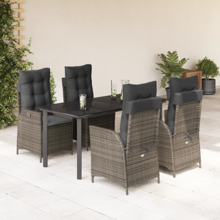 vidaXL Set comedor de jardín 5 piezas con cojines ratán sintético gris