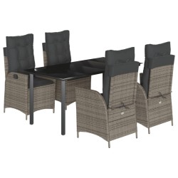 vidaXL Set comedor de jardín 5 piezas con cojines ratán sintético gris