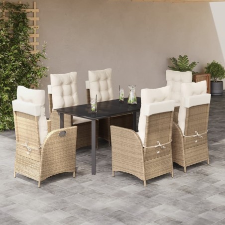 vidaXL Set comedor de jardín 7 pzas con cojines ratán sintético beige