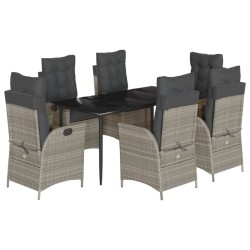 vidaXL Set comedor jardín 7 pzas y cojines ratán sintético gris claro