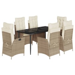 vidaXL Set comedor de jardín 7 pzas con cojines ratán sintético beige