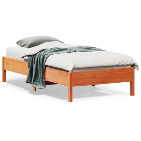 vidaXL Estructura de cama madera maciza de pino marrón cera 90x190 cm