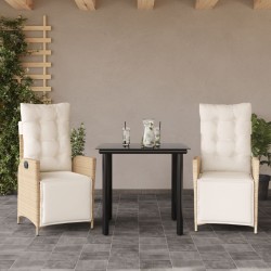 vidaXL Set comedor de jardín 3 pzas con cojines ratán sintético beige